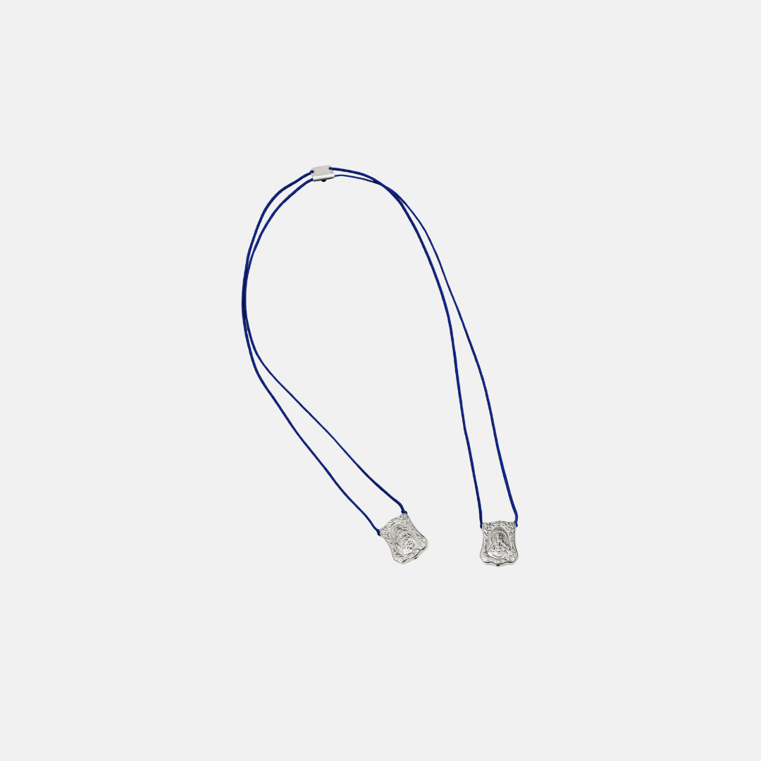 Baroque Protection Escapulario in 925 Sterling Silver, with Blue cord - BALLESTRIN