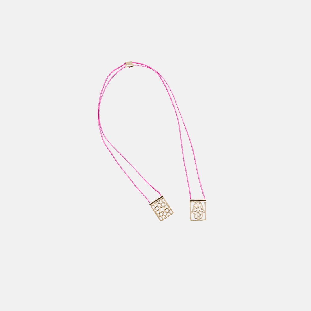 Hamsa Protection Escapulario Gold - plated, with Pink Cord - BALLESTRIN